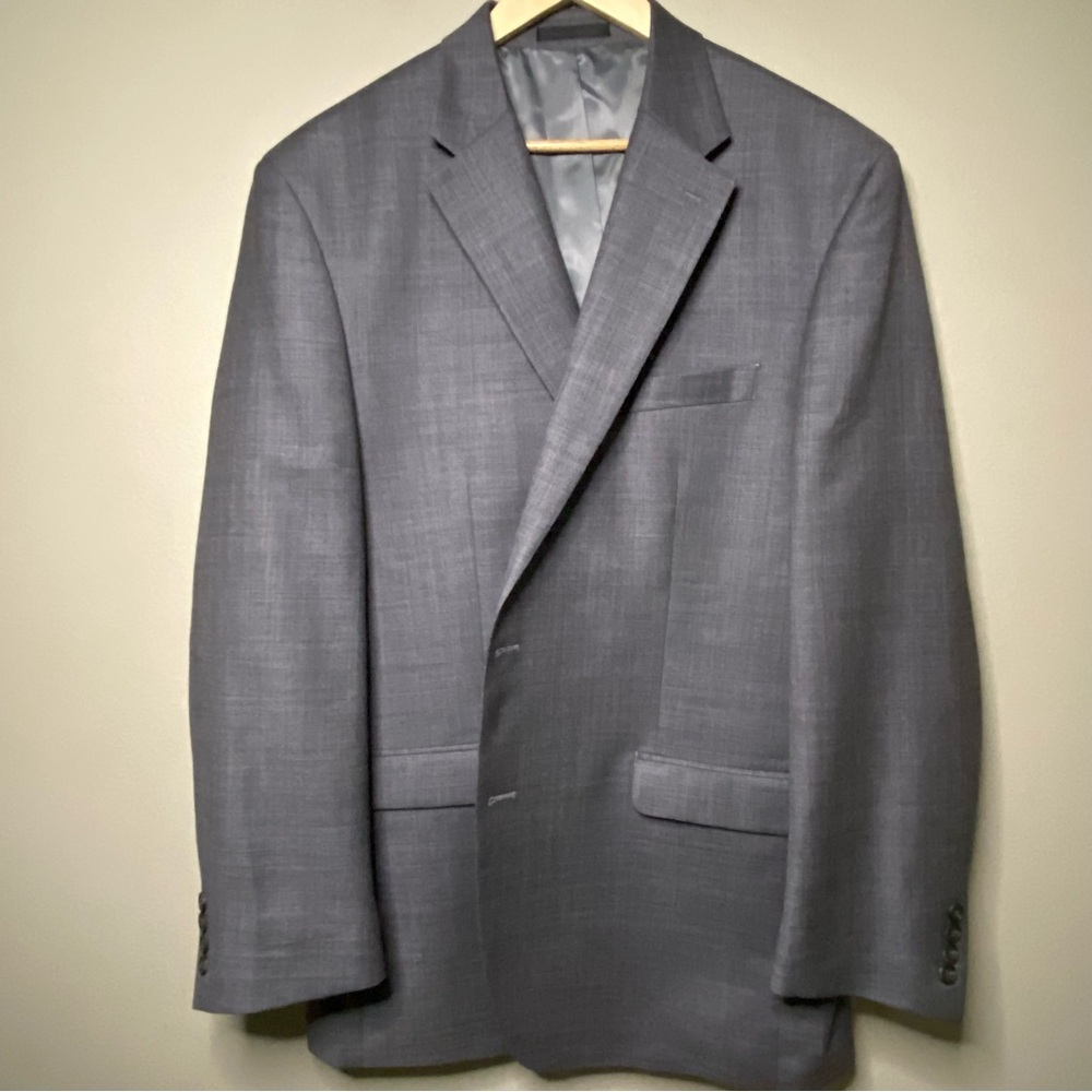 Chaps Sport Coat Blazer Men 46L Gray 100% Wool Single Vented Two Button
